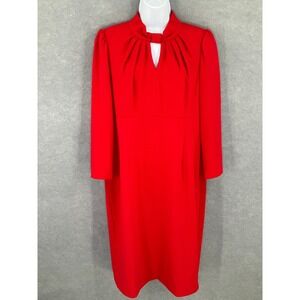 Calvin Klein‎ Red Sheath Dress Sz 14 Mock Neck Long Sleeve Cocktail Office